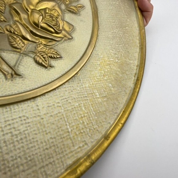 Vintage Brass Tone Roses‎ & Beige Enamel Wall Hangng Made in England 12" - Picture 5 of 7